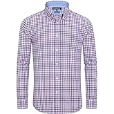 Alimens & Gentle Men's Plaid Button Down Shirts Cotton Long Sleeve Dress Shirts Regular Fit Gingham Shirts