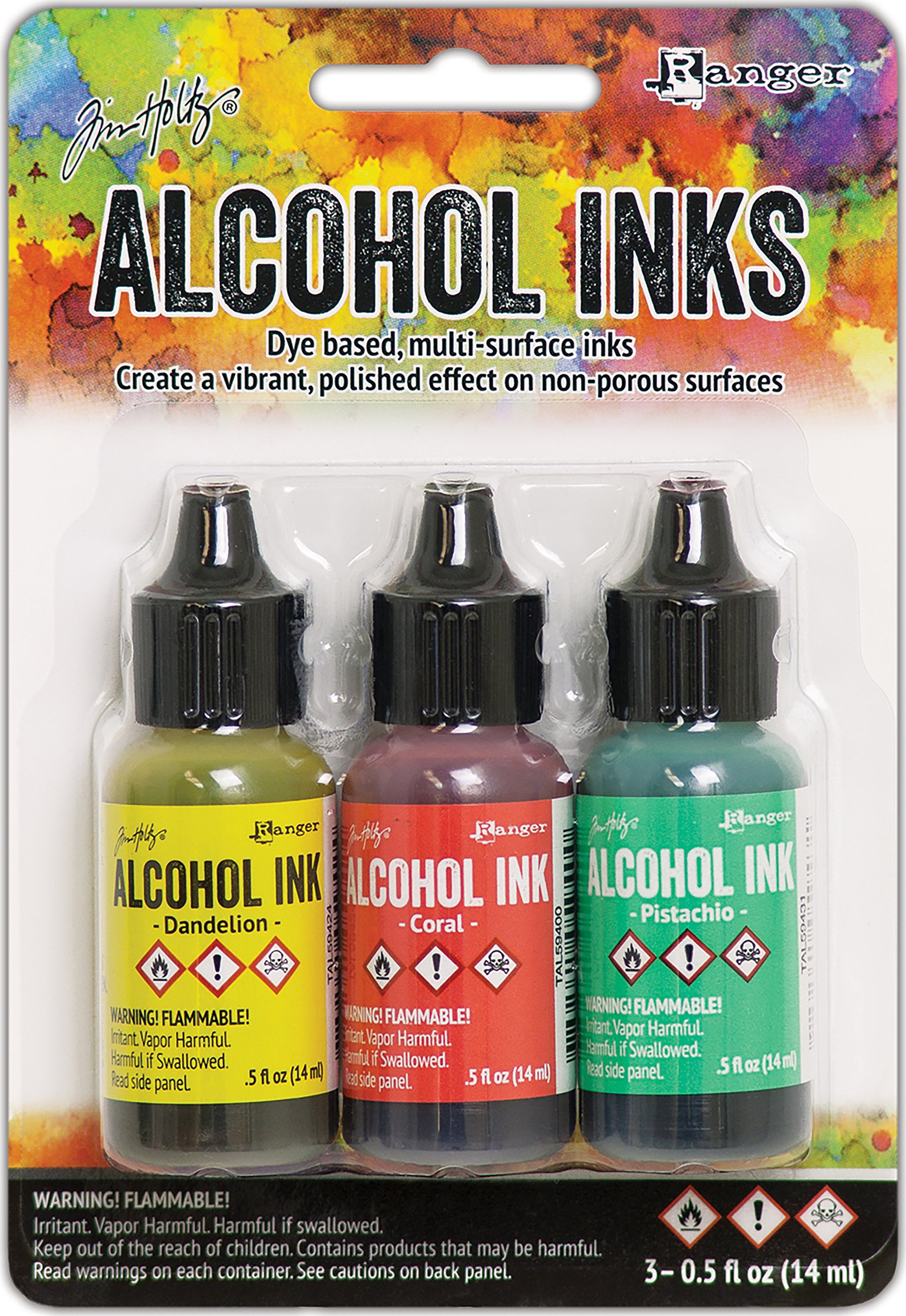 Ranger Key West/Dandelion/Coral/Pistachio Tim Holtz Alcohol Ink, Multi-Colour, 14.48 x 9.91 x 2.54 cm