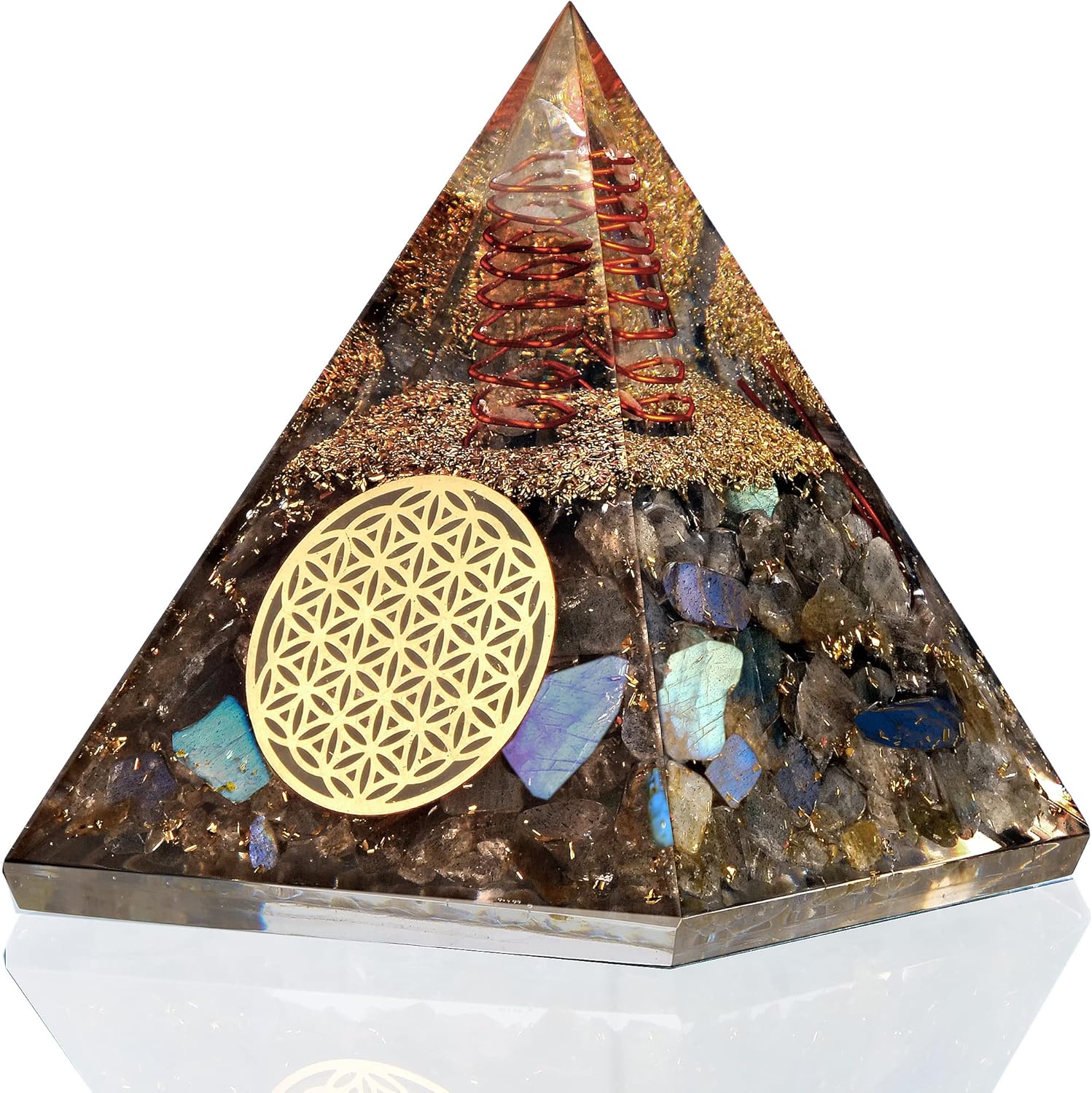 Mixed Media - Labradorite Orgone Pyramid – Orgonite Pyramid for Perfect E-Energy Protection Crystal with Anti-stress – Organite Orgone Pyramid Crystal for Peaceful Mind, Positive Energy, and Boosted Confidence