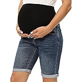 Foucome Women's Materntiy Denim Shorts Over The Belly Comfy Stretch Bermuda Jean Shorts
