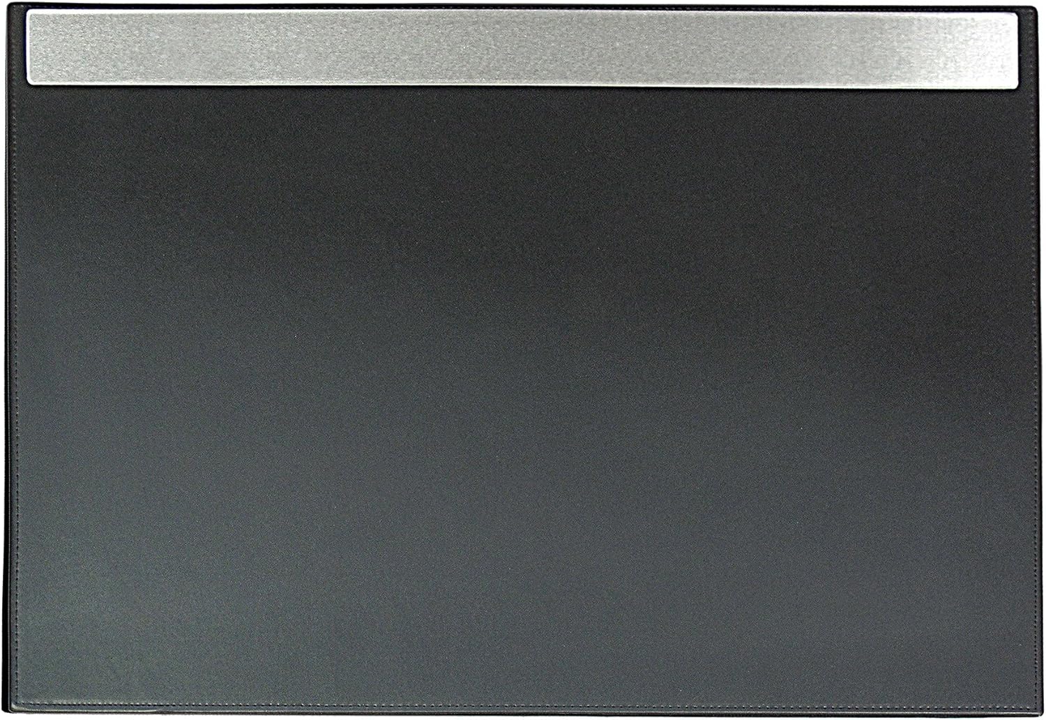 Architect Line Leather-Like Desk Pad 19" x 24", Black with Brushed Metal & Matching Black Stitching and Velvet-Like Backing