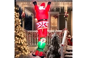 Joiedomi Hanging Christmas Inflatables Decoration, Christmas Inflatable Climbing Santa with Falling Elf, Blow Up Santa with Build-in LEDs for Xmas Party Outdoor Yard Garden Lawn Decor
