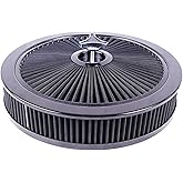 JGhyperX 14"x3" Round Air Cleaner Filter Assembly Kit Black 4330ABK | Compatible with GMC Chevy Ford Chryler Dodge V8 with High- Flow Thru Lid Washable &amp; Reusable for Caburetor 5-1/8" Carb Neck