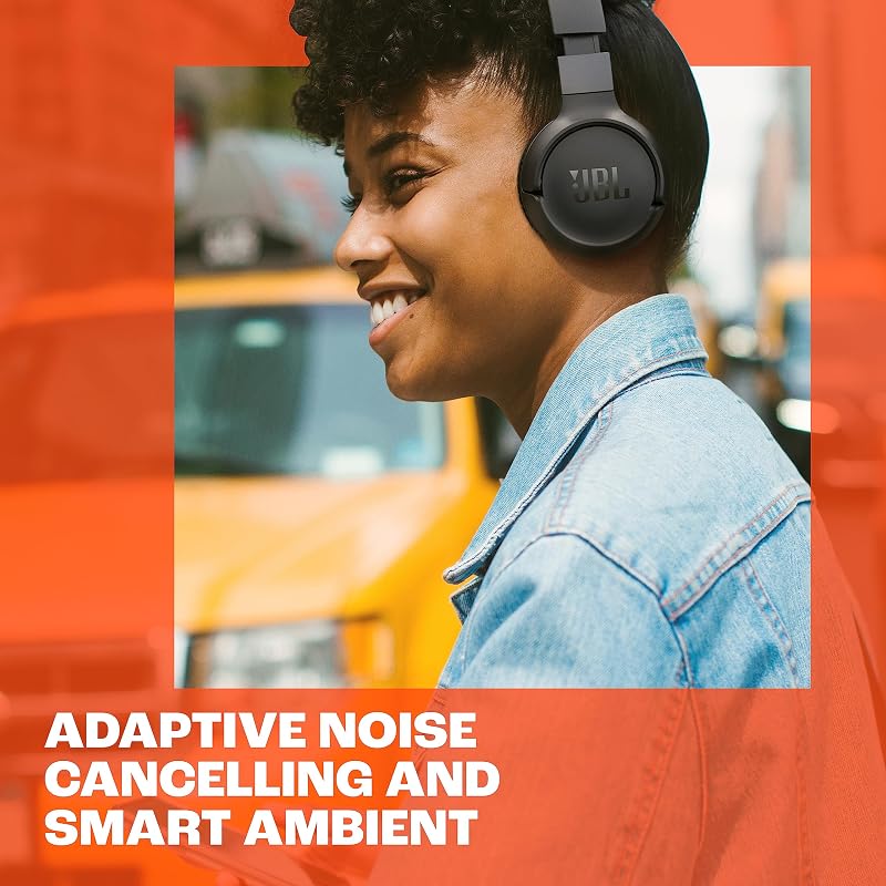 Fones de ouvido jbl tune 670nc, fones de ouvido leves sem fio com cancelamento de ruído adaptável, bluetooth e 70 horas de bateria, preto