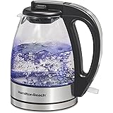Hamilton Beach Glass Electric Tea Kettle, Water Boiler & Heater, 1 L, Cordless, LED Indicator, Auto-Shutoff & Boil-Dry Protec