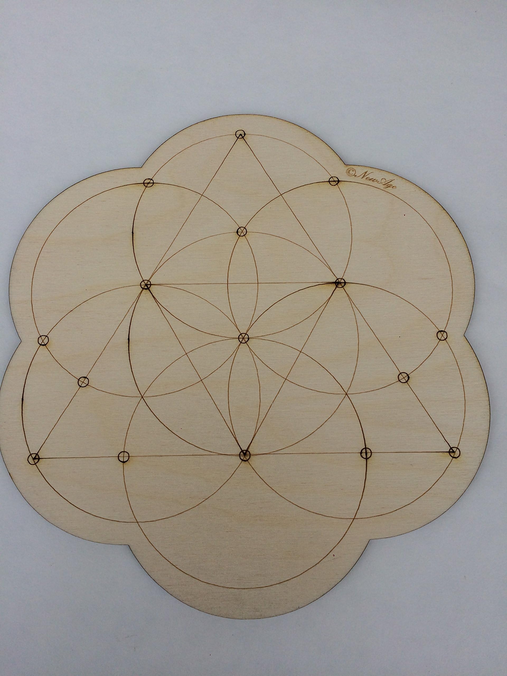 Medium Crystal Grid Plate Seed of Life with Triangular Formations Sacred Geometry Healing Spiritual Reiki Metaphysical Wooden Crystal Grid