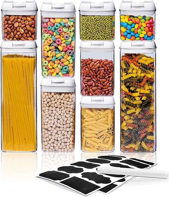 Tarro de Plastico de Alimentos Hermetica con 9pcs Cucharas Etiquetas y