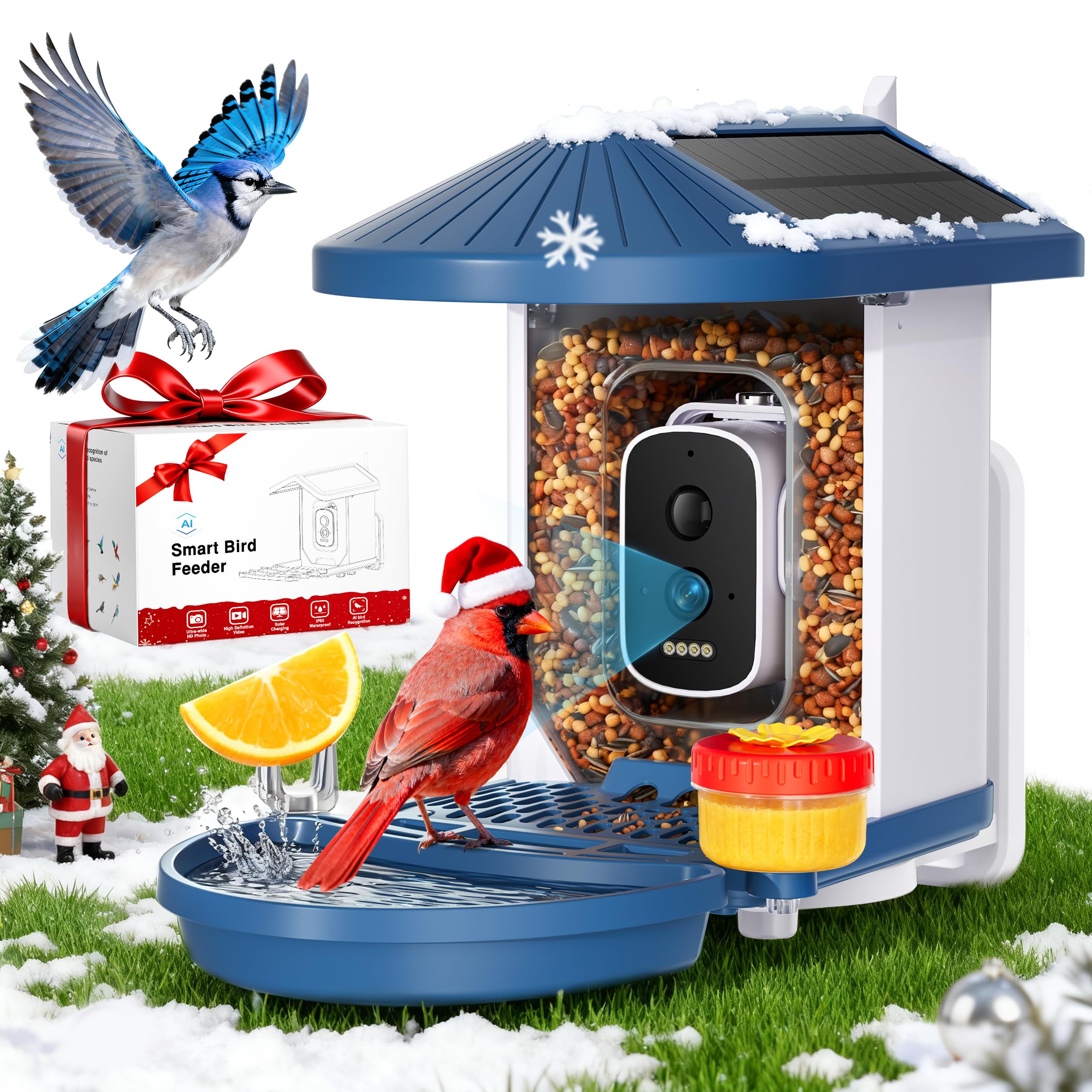 Photo 1 of Smart Bird Feeder with Camera Solar Powered,4K HD AI Identify Bird Species, Real-Time Alert and Weatherproof, Auto Record Videos, Ideal Gift for Christmas, Tech Lovers and Parents, Blue