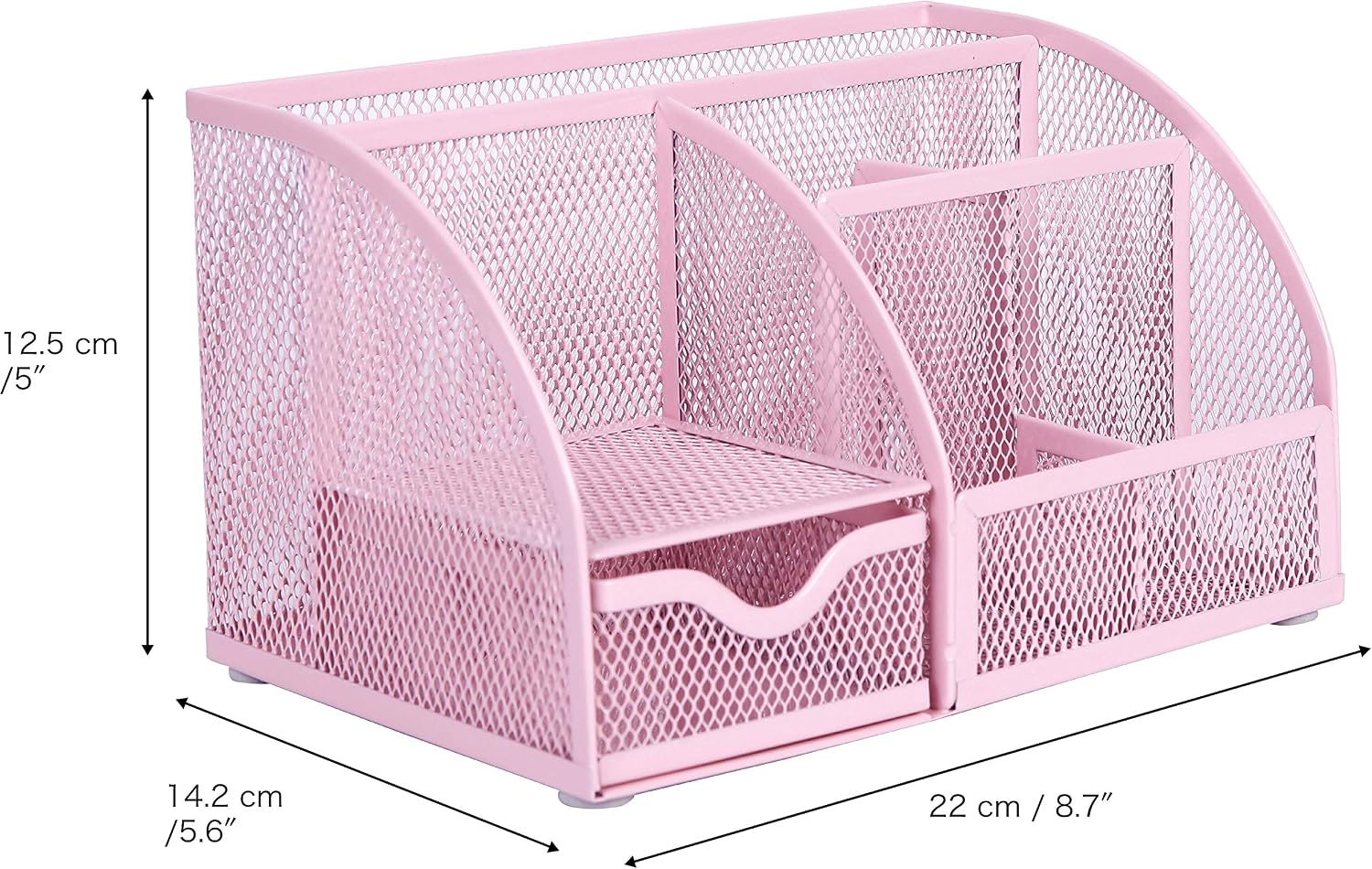 EXERZ Desk Organiser/Mesh Desk Tidy Caddy/Pencil Holder Multifunctional with 7 Compartments- Light Pink - Image 3
