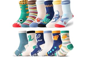 ANTSANG Baby Girls Boys Toddlers Kids Grips Socks Crew Cotton Non-Slip/Anti-Skid Grips Socks 12 Pairs