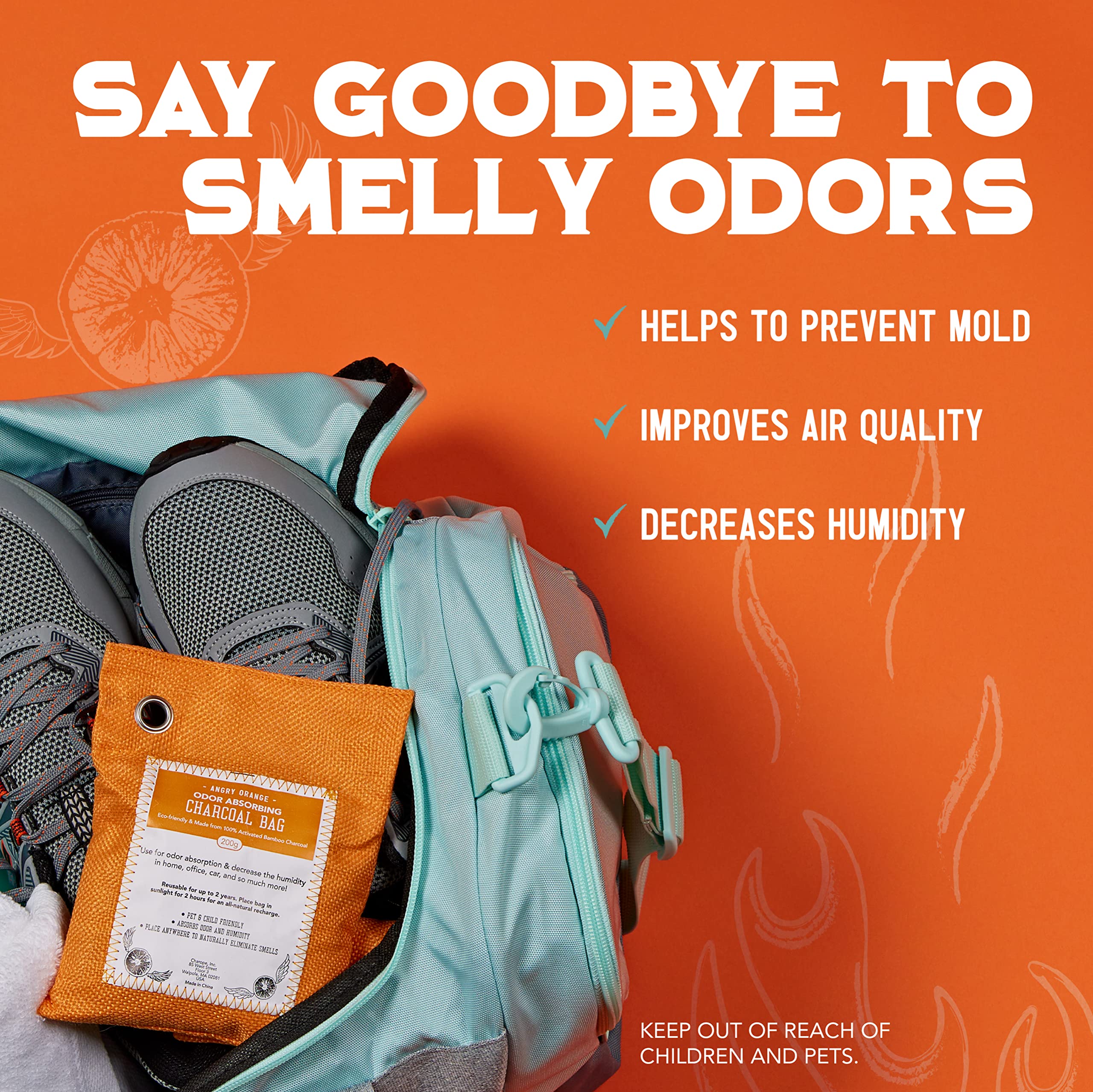 Angry Orange Charcoal Bags Odor Absorber - 12 Pack - Charcoal Air Purifying & Odor Eliminator Bags - Deodorizers for Home, Care, & Closet