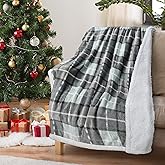Grey Buffalo Plaid Christmas Throw TV Sherpa Blanket 50" x 60", Super Soft Warm Comfy Plush Fleece Bedding Couch Cabin Decorative Throw Blanket Gray