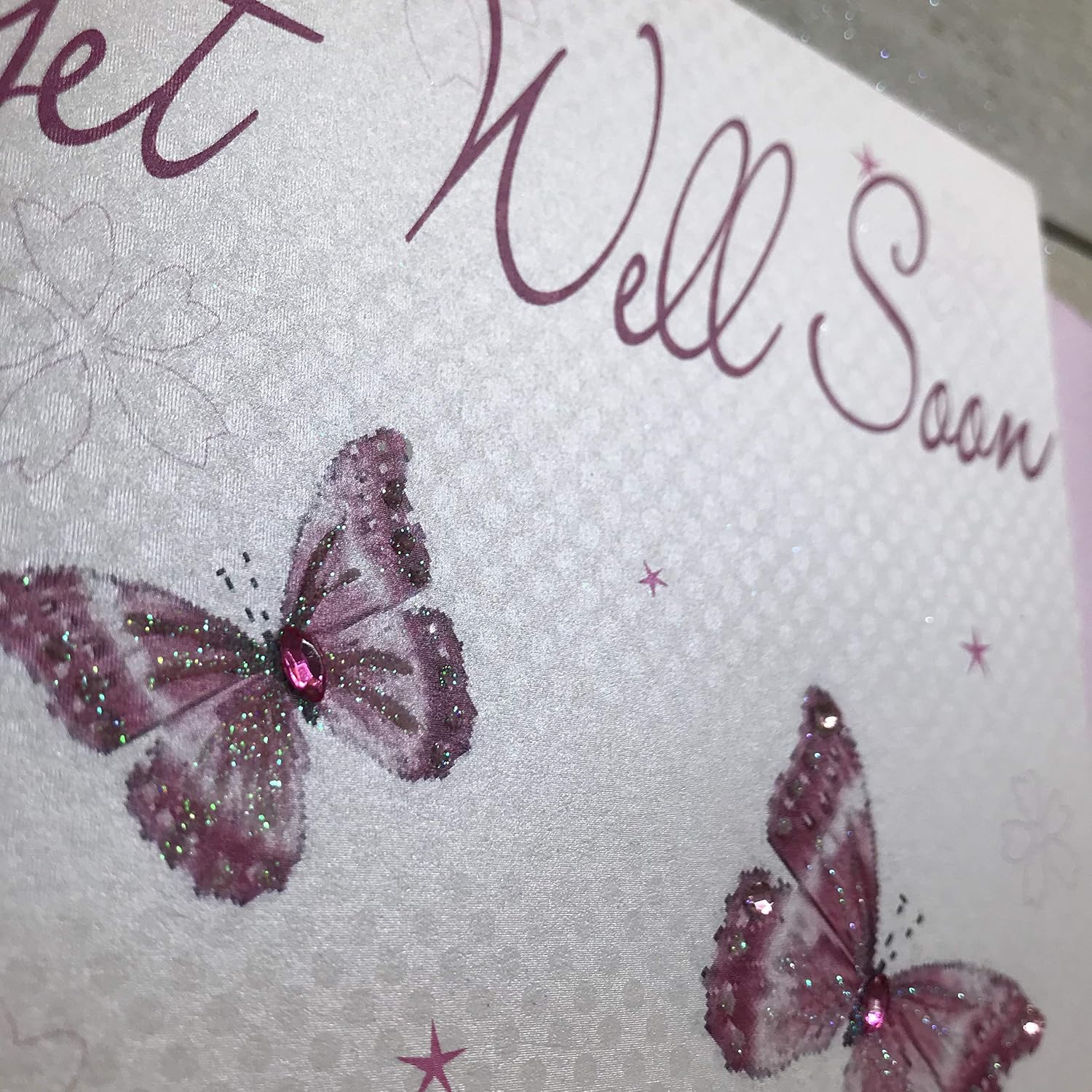 WHITE COTTON CARDS Get Well Soon Handmade Card, Butterflies, WB89,16cm x 16cm - Image 3