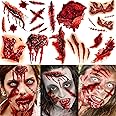 FANRUI 8 Sheets Halloween Fake Scar Tattoos For Women Men Adults Kids, Fake Wound Realistic Blood Injury Cut Scratches Stitches Temporary Tattoos Stickers Chucky Makeup Kit, Scary Face Zombie Makeup Prank Masquerade Accessories