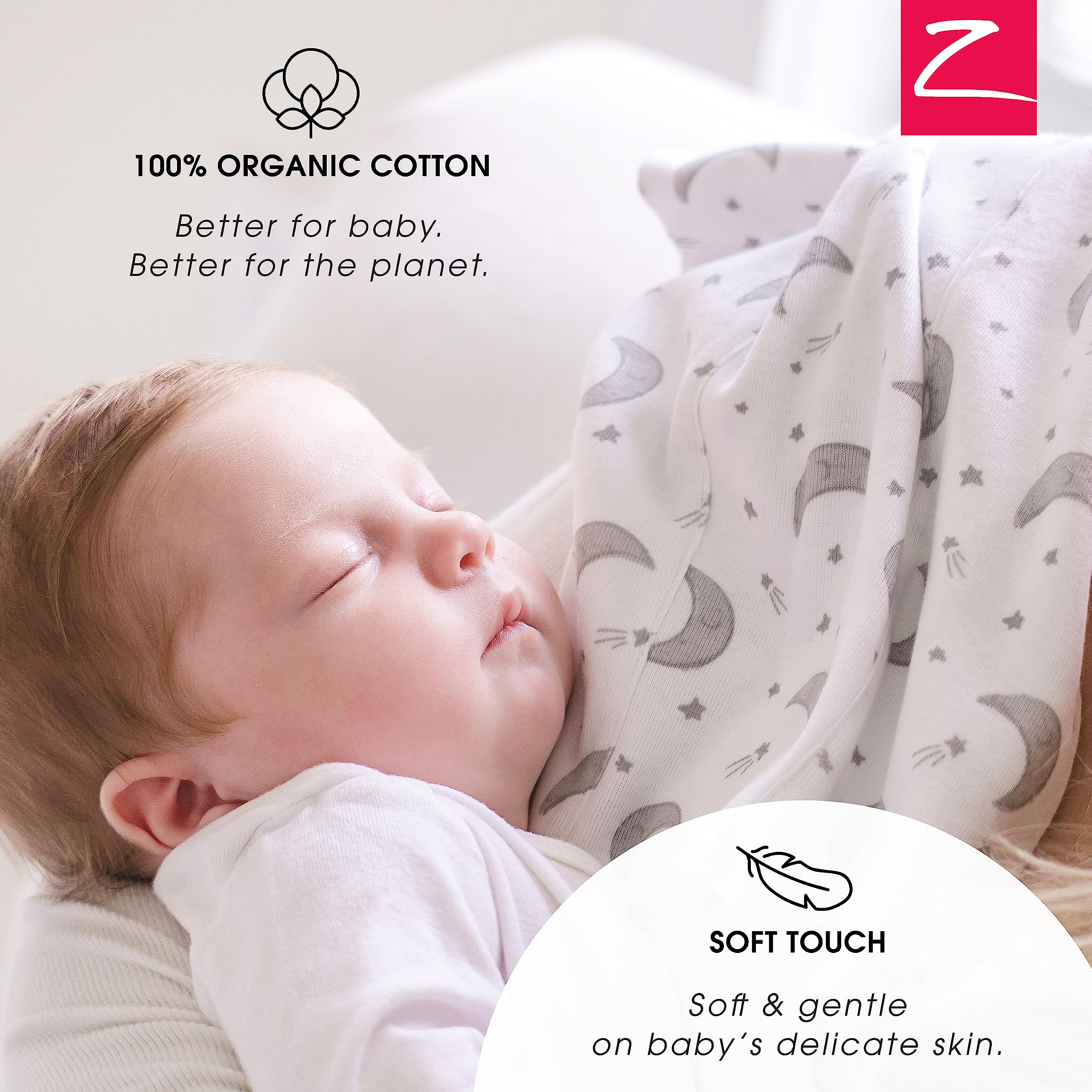 Zutano Zutano 5-Pack Organic Burp Cloths for Baby Girl & Boy, Large Cotton Burping Cloths for Babies | Absorbent Baby Spit-Up Rags | Gender Neutral Burp Clothes | Newborn Essentials, Love You to The Moon