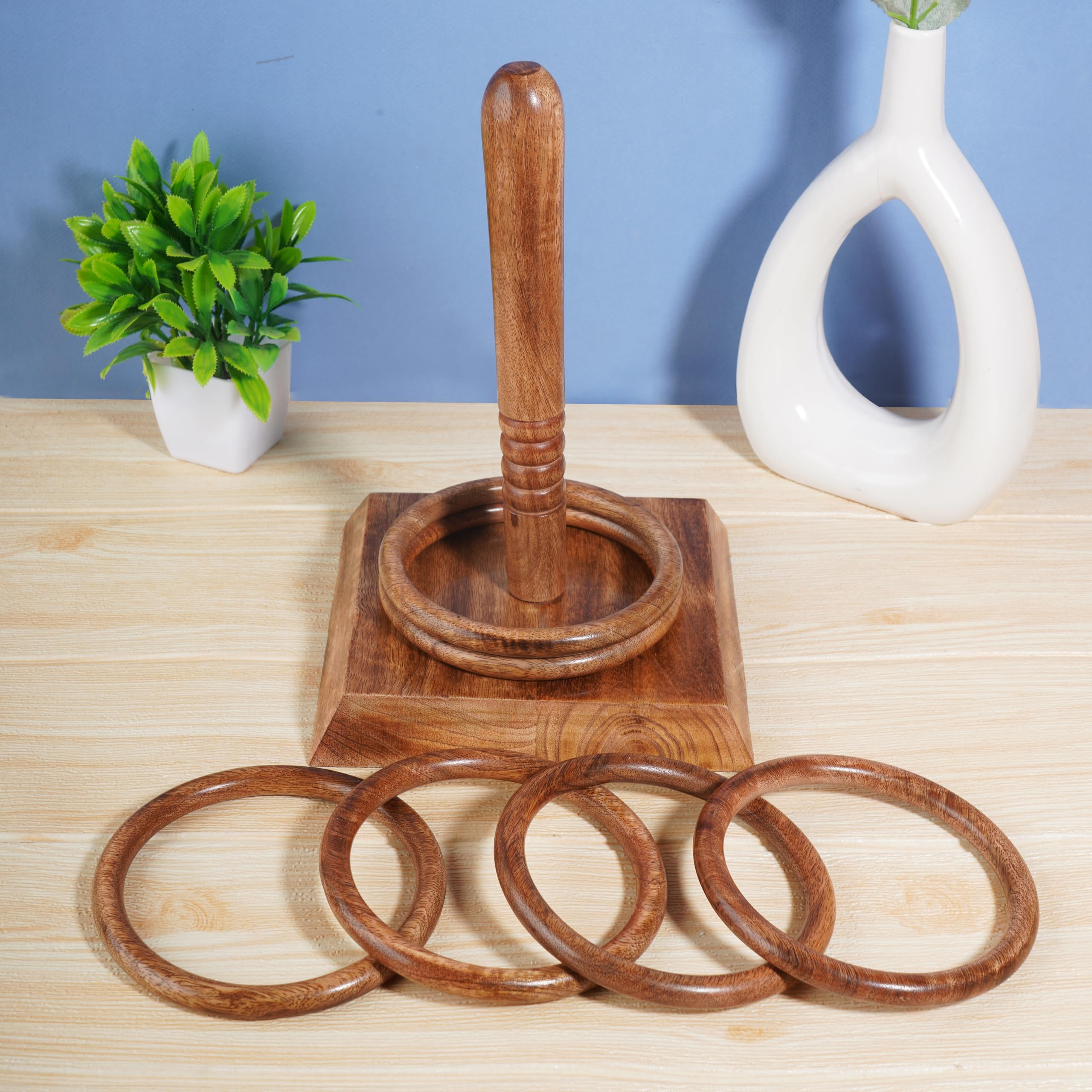 Ajuny Wooden Ring Toss Game Set for Kid - Indoor and Outdoor Game for Family and Adult with 1 Poles, 1 Base and 6 Rings Games for Home Party Bar Great for Gift