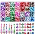 980PCS Glass Beads for Jewelry Making Kit, 6mm Crystal Pattern Bead Stone Beaded, 28 Colors Bracelet Making Kit Loose Round Crackle Gemstone Beads for Men Women DIY Craft Necklace Earring Bracelet