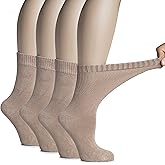 Hugh Ugoli Women's Soft Bamboo Diabetic Crew Socks, Wide, Loose Fit & Thin Socks with Seamless Toe & Non-Binding Top, 4 Pairs