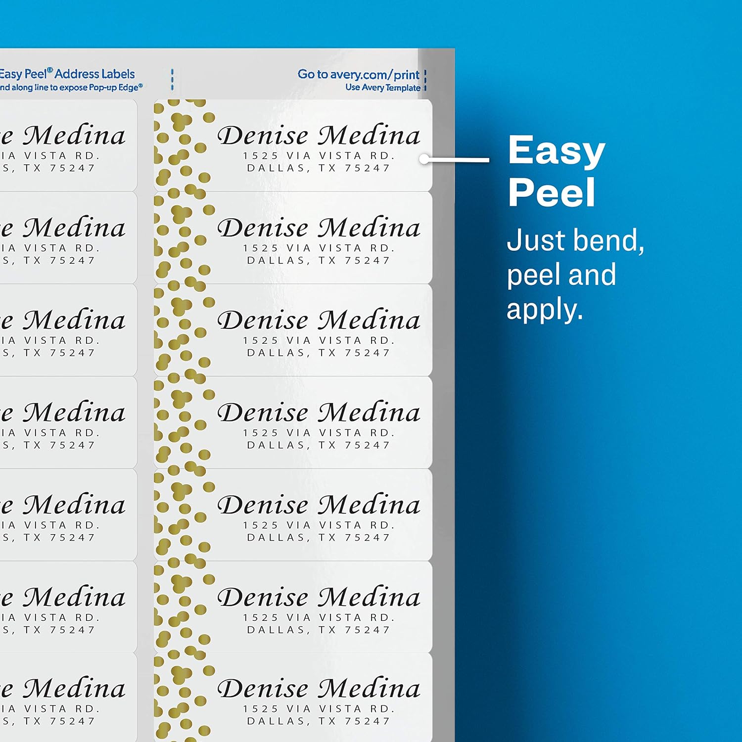 Avery Easy Peel Address Labels, 1" x 2-5/8", Gold Confetti Design, 300 Labels (6539) : Office Products