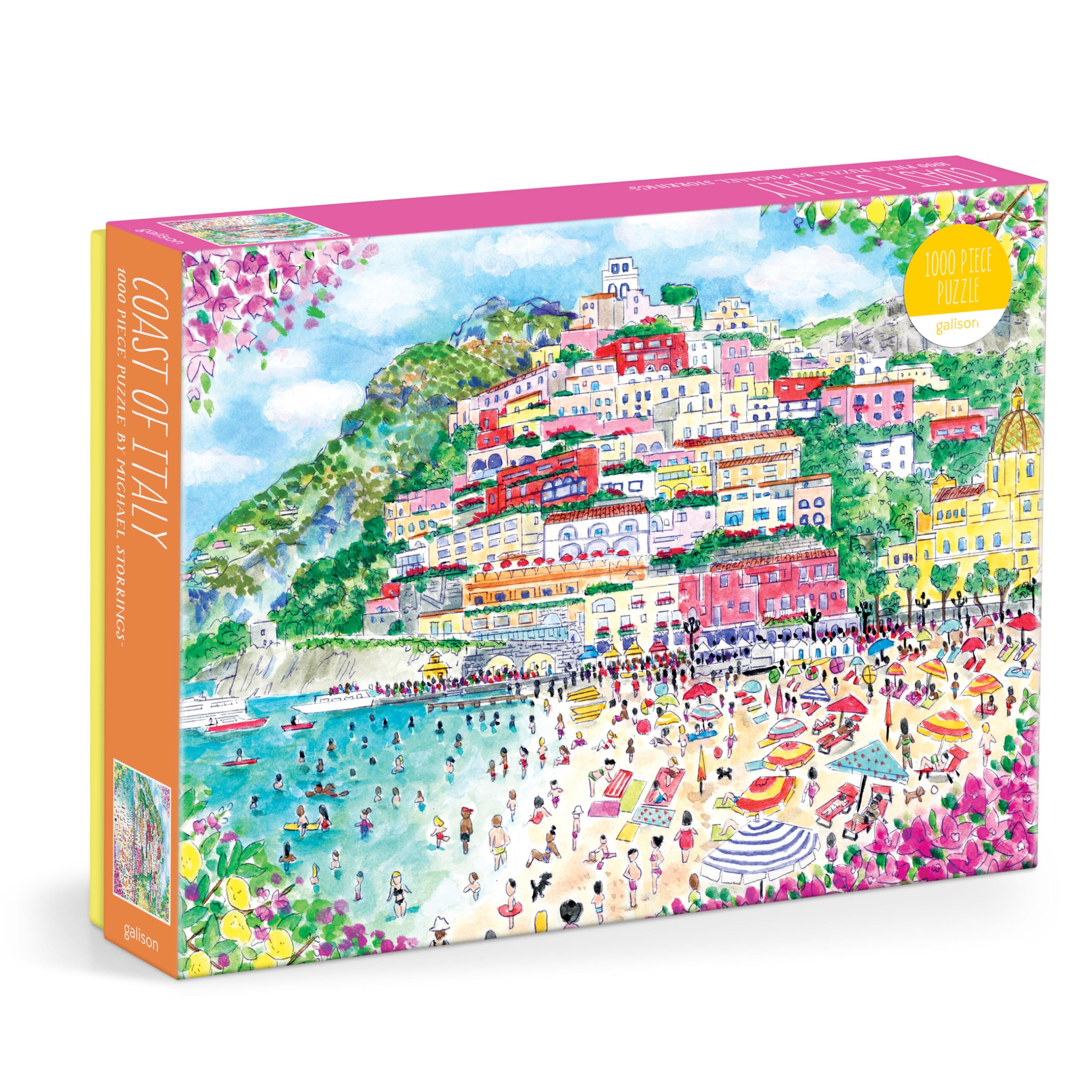 Galison Coast of Italy – 1000 Piece Michael Storrings Jigsaw Puzzle Featuring Beautiful Artwork of Positano Italy Summer Beach