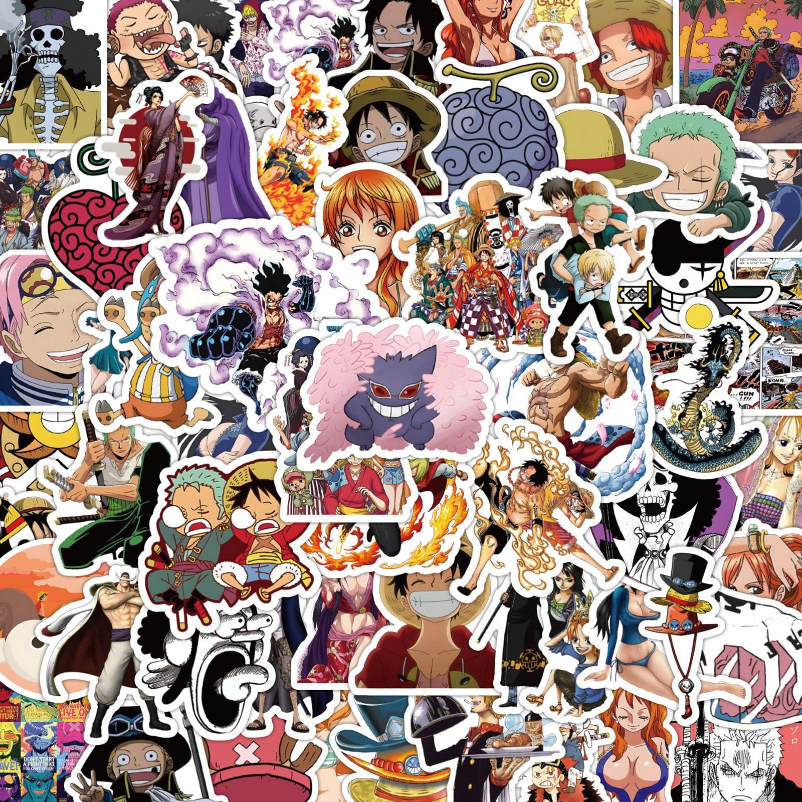 One Piece Collection Sticker Pack 60pcs for Water Bottles Laptops Cars Skateboards Mens Cave Decorations Teens Adults Sticker — image 1