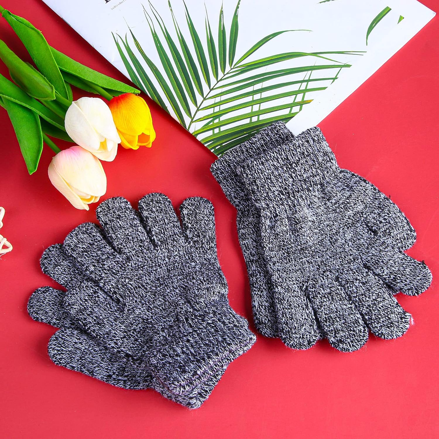 Cooraby 12 Pairs Kids Winter Gloves Mixed Knitted Warm Full Fingers Gloves for Boys or Girls: Clothing