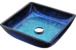 ANZZI Viace Rectangular Tempered Deco Glass Vessel Bathroom Sink in Blazing Blue | Top Mount Toilet Sinks Above Counter | Square Vanity Countertop Sink Bowl with Pop Up Drain | LS-AZ056
