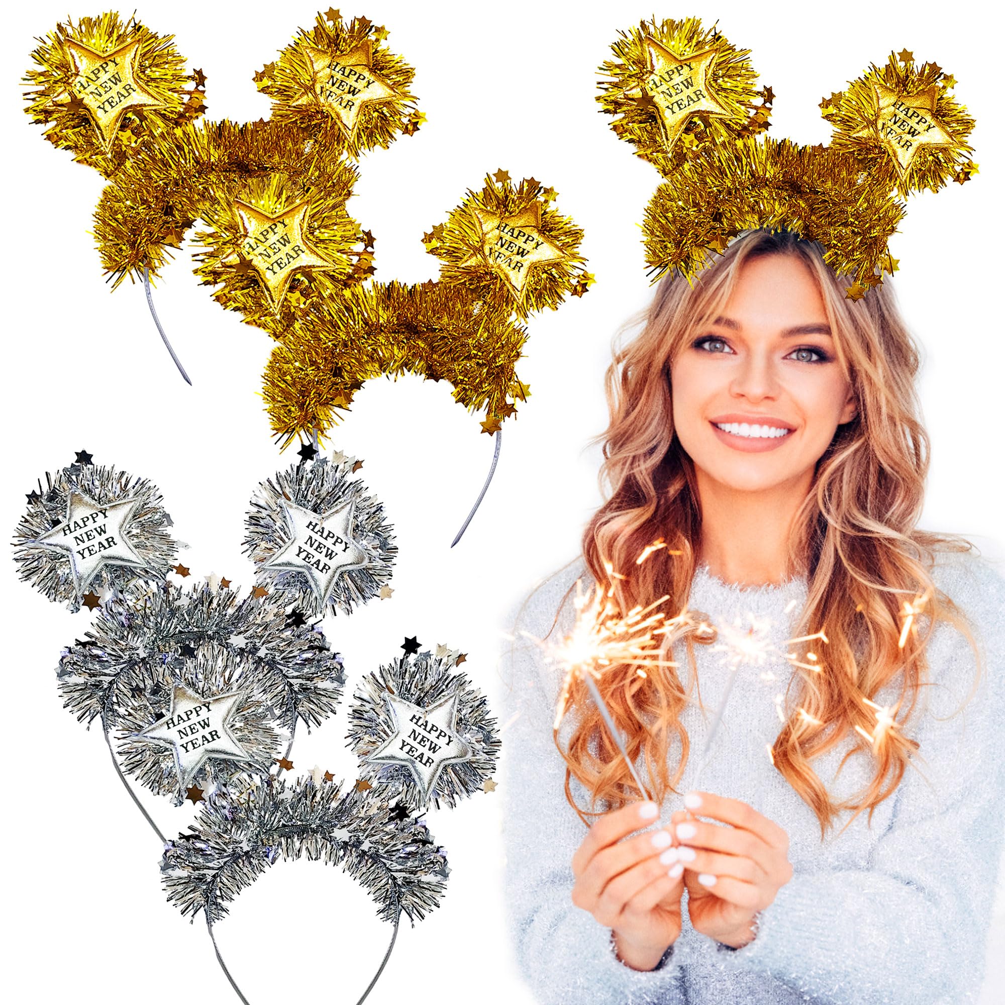 LaVenty 4 PCS Happy New Year Party Supplies 2024 Photo Booth Props Happy New Year Hat Happy New Year Headband New Year Eve Party Hat New Year Eve Party Supplies Photo Booth Prop