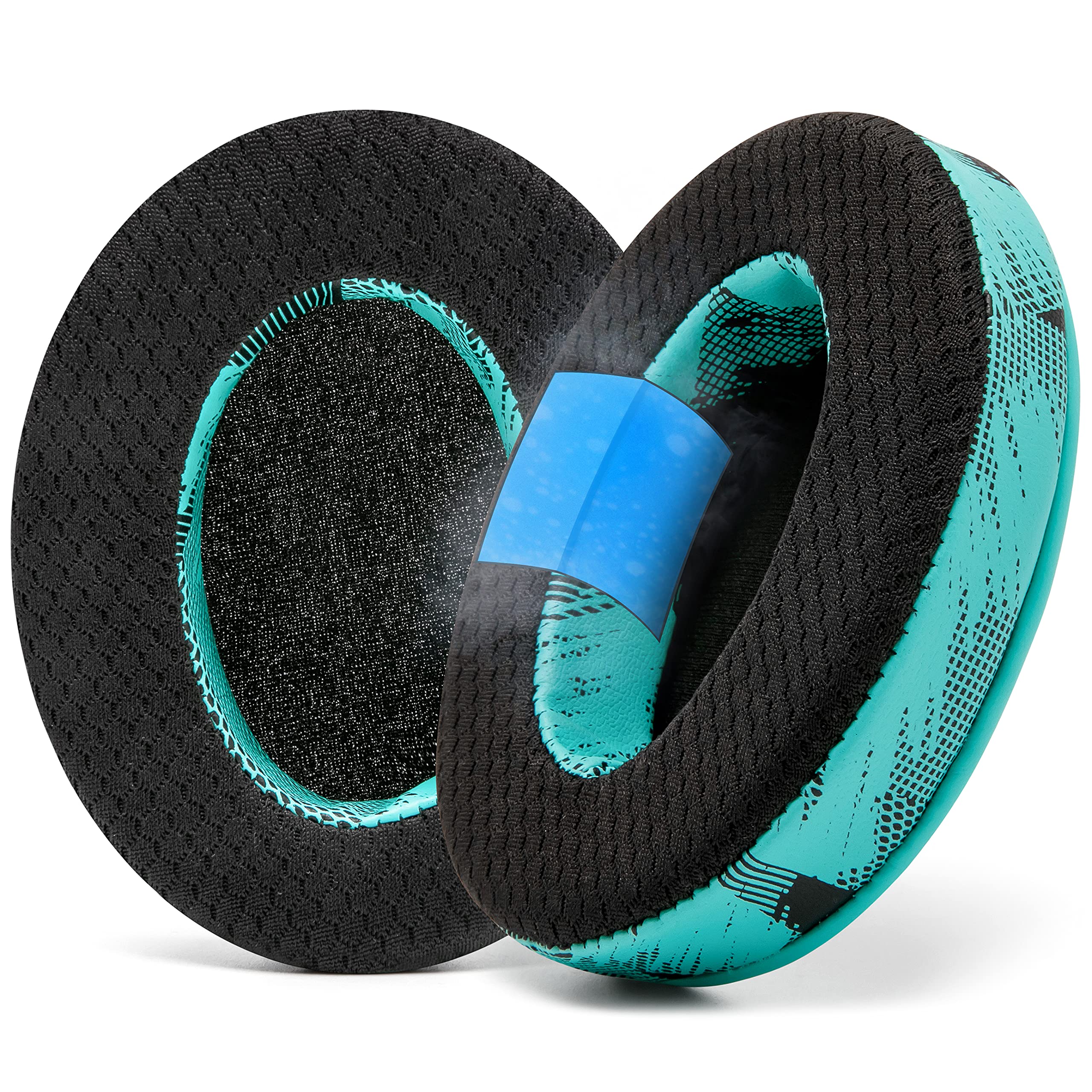 WC Freeze Hybrid Fabric Cooling Gel Replacement Earpads - Compatible with HyperX Cloud, Steelseries Arctis, ATH M50X, Turtle Beach Stealth & More - Comfortable & Cooler for Longer | SpeedRacer Cyan