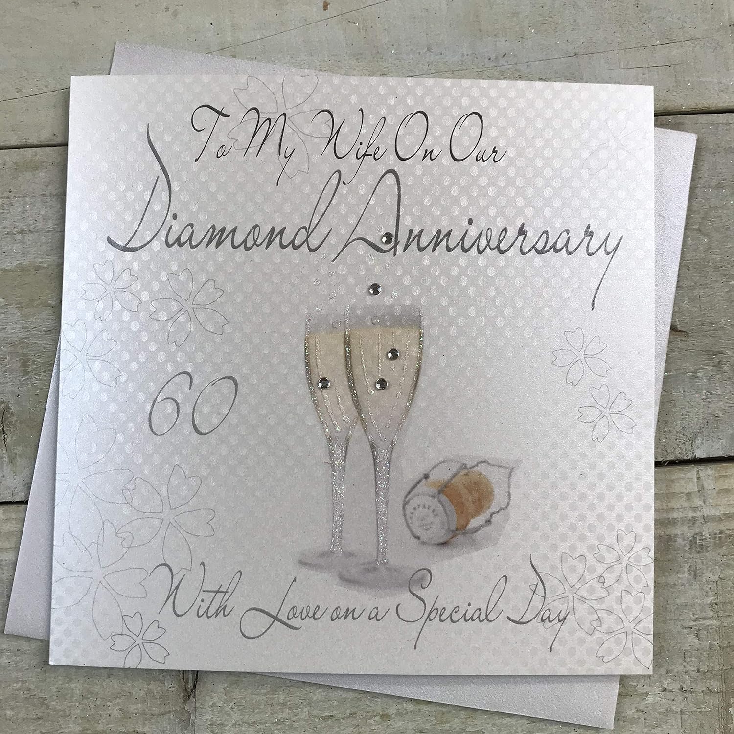 White Cotton Cards "To My Wife On Our Diamond Anniversary" Handmade 60th Anniversary Card, WA60W, 16cm x 16cm