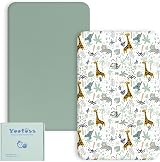 Yoofoss Fitted Cot Bed Sheets 140x70cm 2 Pack Green Giraffes Soft view 1