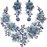 EVER FAITH Women's Crystal Elegant Flower Leaf Bridal Necklace Earrings Set
