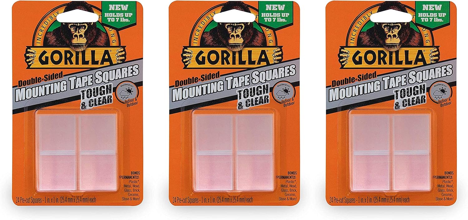 Gorilla Tough & Clear Double Sided Mounting Tape Squares, 24 1" Pre-Cut Squares, Clear, (Pack of 1): Home Improvement