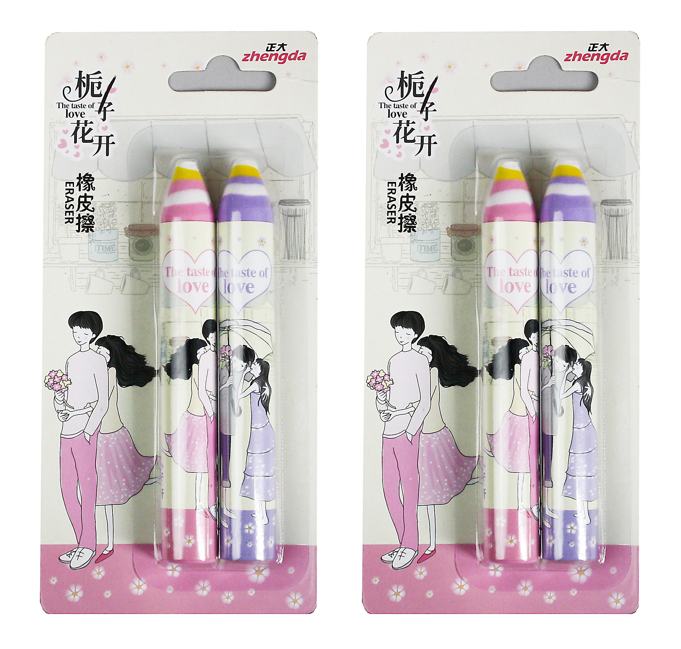 Emartbuy Romantic Couple Erasers – Pack of 4 Sets (8 Pcs) - Lipstick-Shaped (The Taste of Love) Novelty Erasers for Girls, School & Gifting