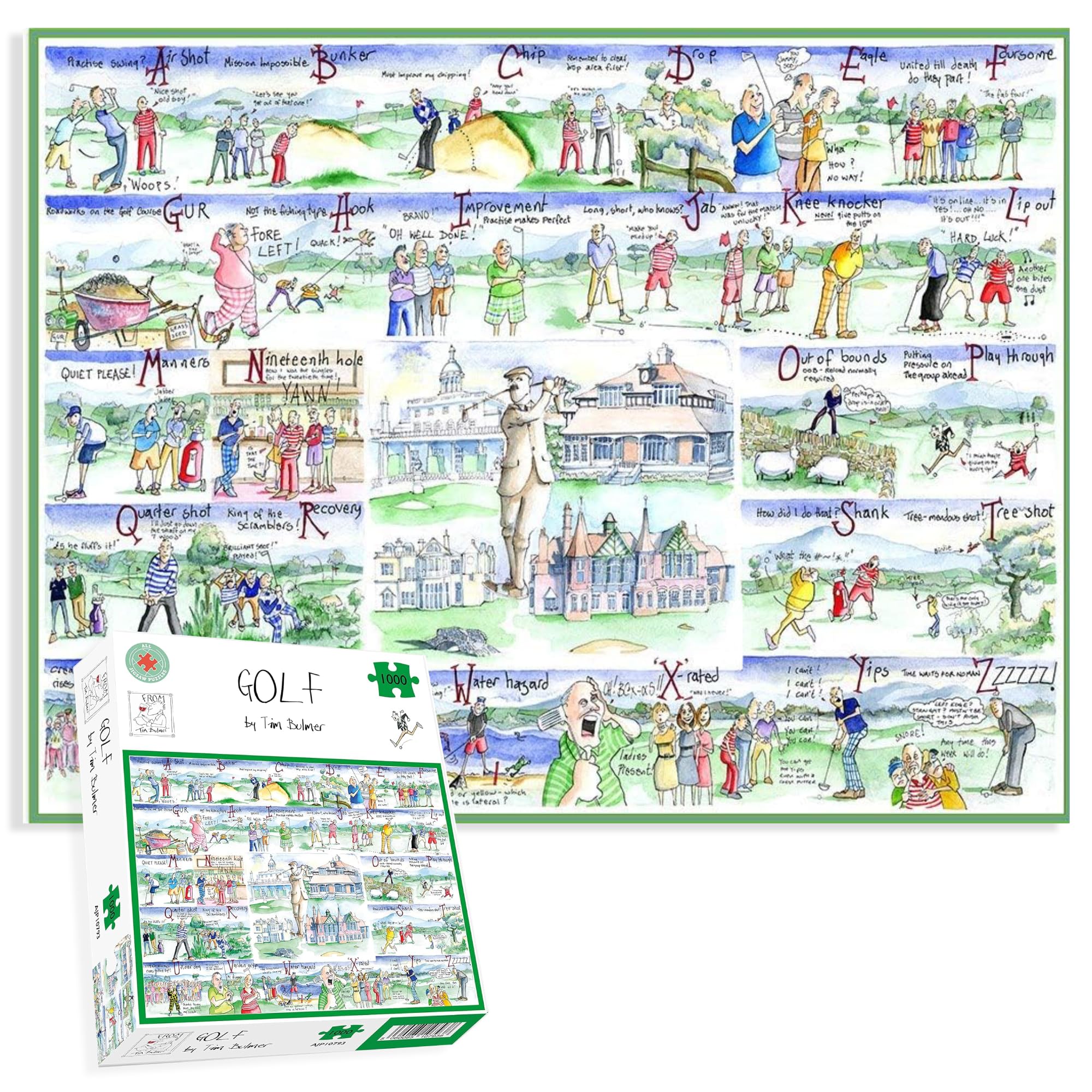 All Jigsaw Puzzles - Golf By Tim Bulmer - 1000 Piece Puzzle For Adults, Large Puzzle 66cm X 50cm In Size. Challenging To Complete But Fun And Humorous