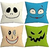 18x18 in Set of 4 Decorative Pillowcase Funny Halloween Throw Pillow Cover Gifts for Child Room Couch Sofa Decor, Son, Daughter Gift