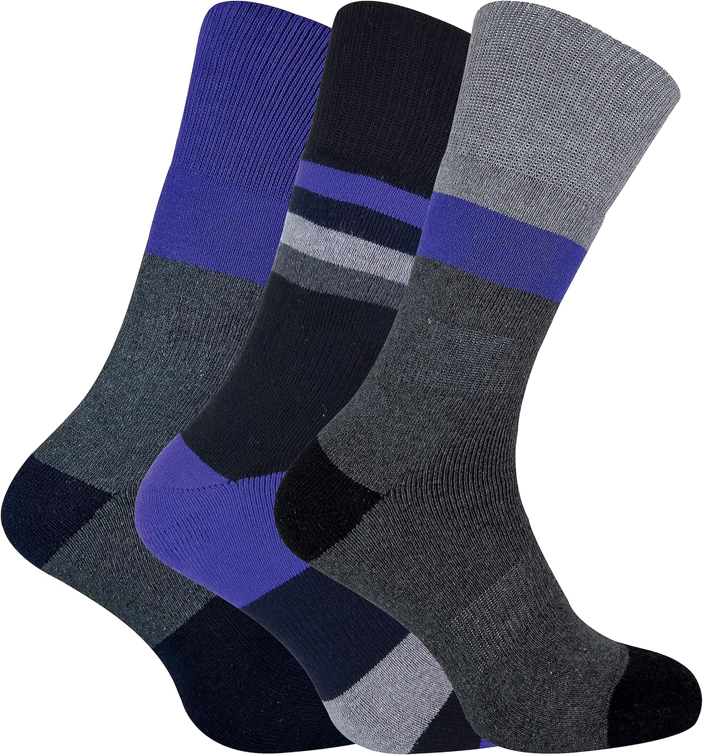 PENINSULA - 3 Pack Mens Cushioned Liner Double Layer Anti Blister Hiking Walking Socks (6-11 UK, Black/Grey Assorted)