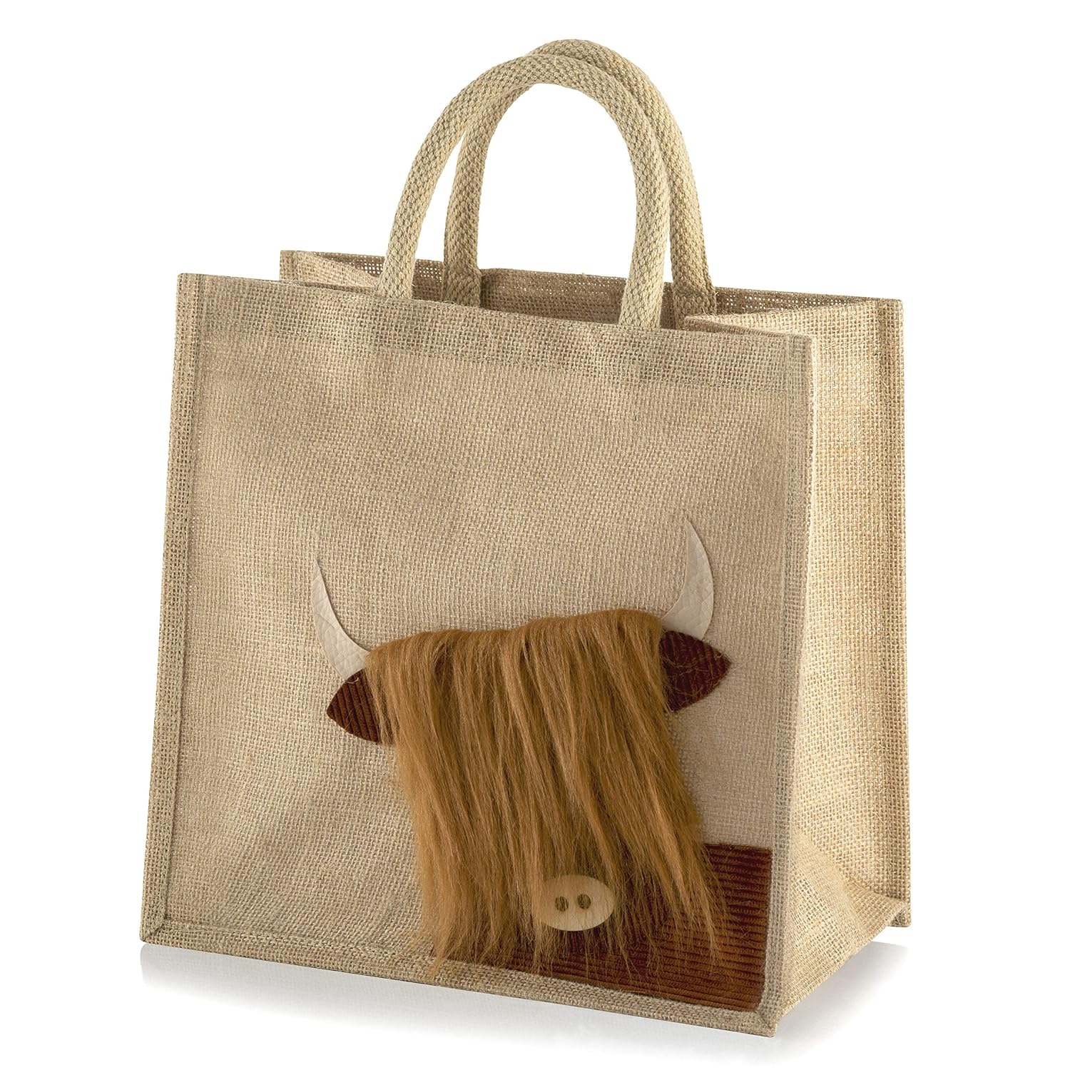 Jute Hessian Medium Animal Shopping Bag Peekaboo Highland Coo Amazon.co.uk Kitchen & Home