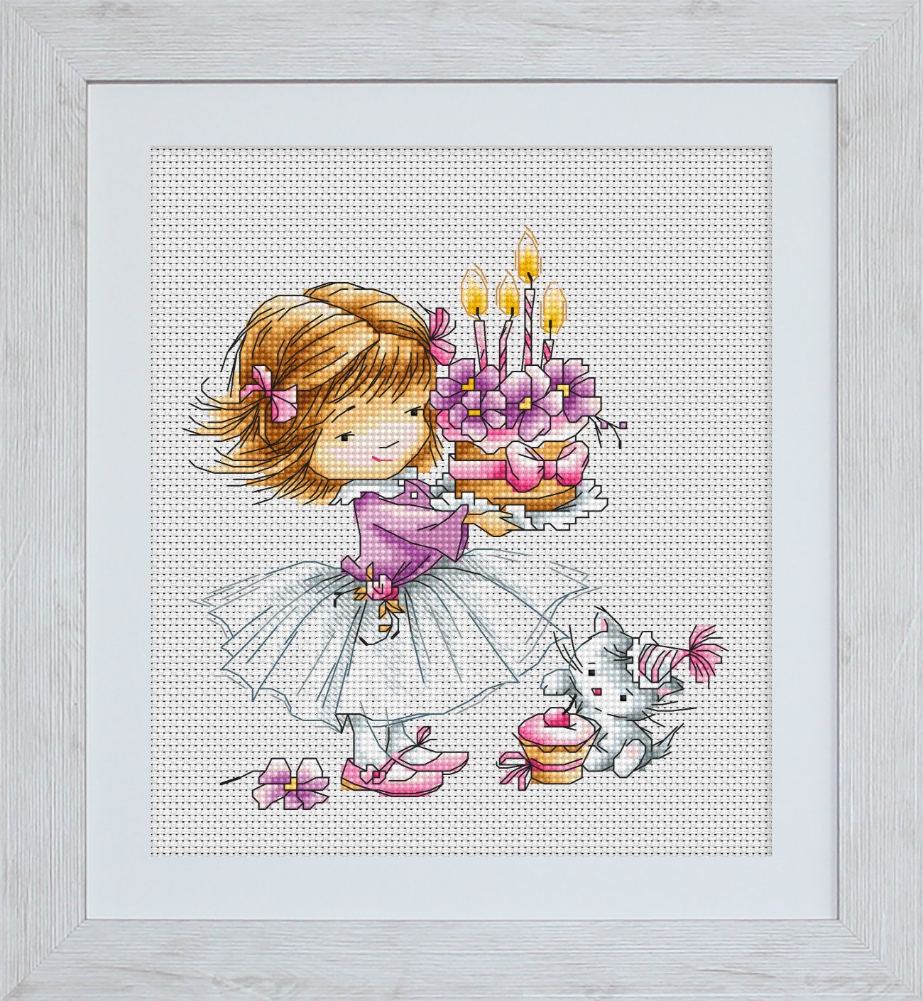 Luca-S Girl with a Kitten and a Cake - Cross Stitch Kit
