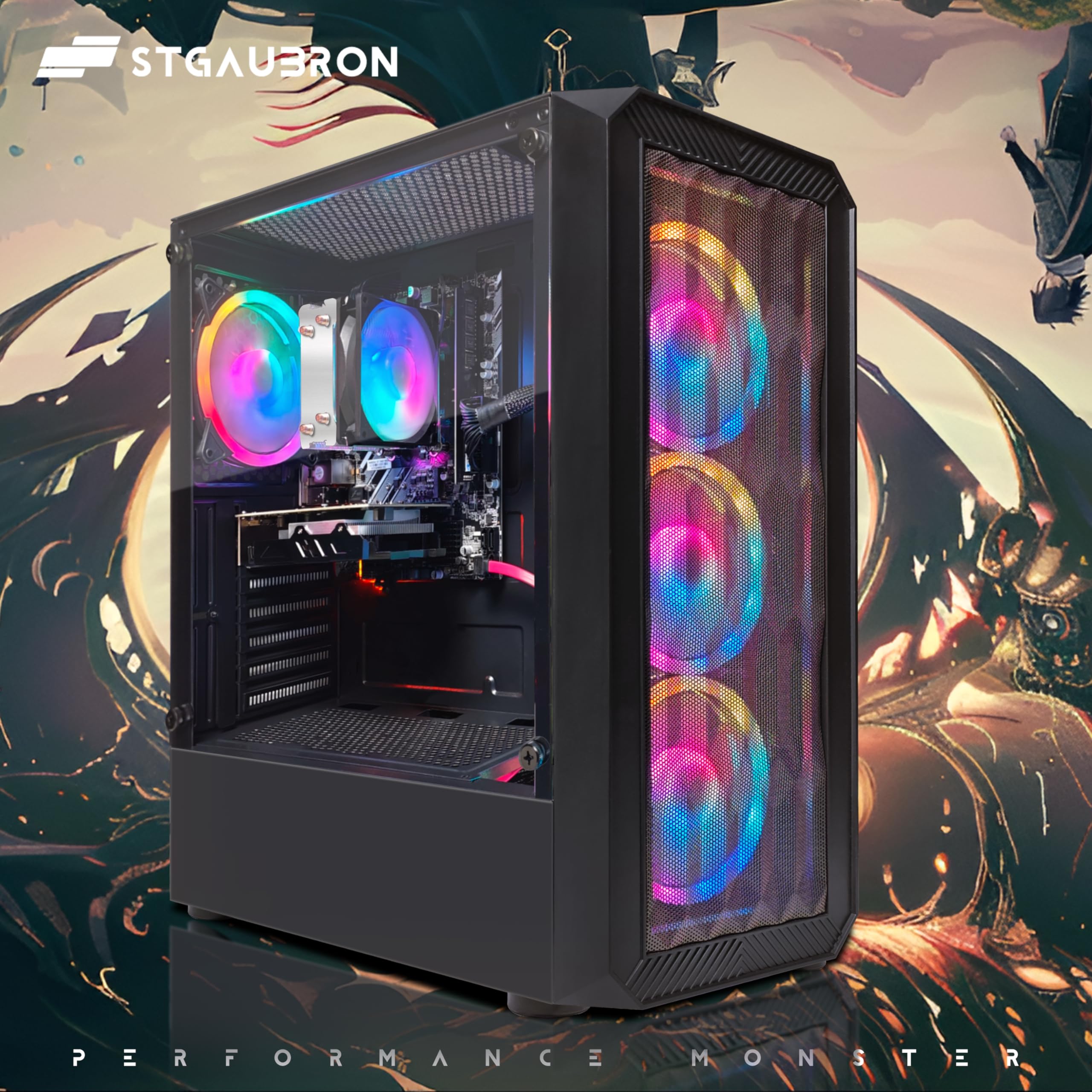 STGAubron Gaming PC Desktop, Radeon RX 590 8G GDDR5, AMD Athlon 3000G 3.5G, 16G DDR4, 512G SSD, 600M WiFi, BT 5.0, RGB Fan x4, Windows 11 Home