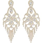 Crysdue Teardrop Crystal Chandelier Wedding Dangle Earrings for Bride Bridesmaid, Vintage Rhinestone Cluster Statement Jewelry for Party Prom