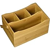 Intriom Cutlery Holder Flatware Caddy Silverware Caddy Tableware Tabletop Holder With Swing Handle Made of Organic Bamboo By Bamboo Collection