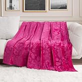 Juicy Couture 60" x 90" Oversized Embossed Plush Throw Blanket, Bow Animal Hot Pink Designer Bed Blanket