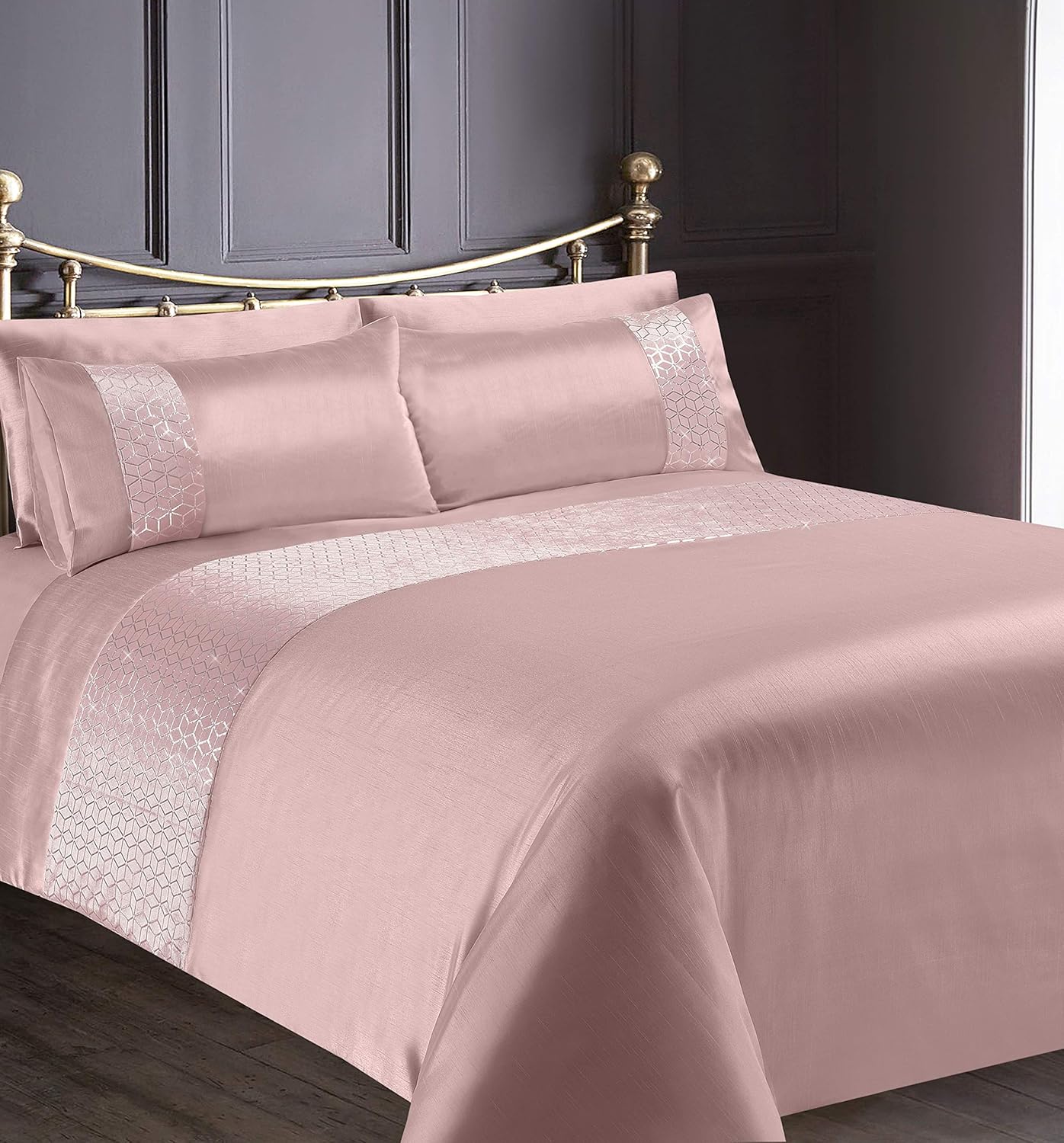 Intimates Velvet Sparkle/Bling Premium Bedding Set Duvet/Quilt Cover and Pillowcase Set (Blush