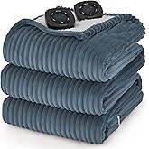 Bedsure GentleSoft Electric Blanket Queen Size - Soft Ribbed Flannel Heated Blanket with Dual Control, Heating with 10 Heat Settings & 10 Time Settings, 8 hrs Timer Auto Shut Off (84x90 inches, Grey)