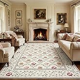 GarveeHome Floral Living Room Rugs, Washable 5x7 Area Rug Vintage Large Soft Boho Non-Slip Carpet Indoor Floor Stain Resistant Carpets for Bedroom Dining Room Farmhouse Nursery Home Office Beige