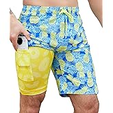 AYUNIX Men's Swim Trunks with Compression Liner Swim Shorts Board Shorts 9 Inch Quick Dry Bathing Suit with Zipper Pockets