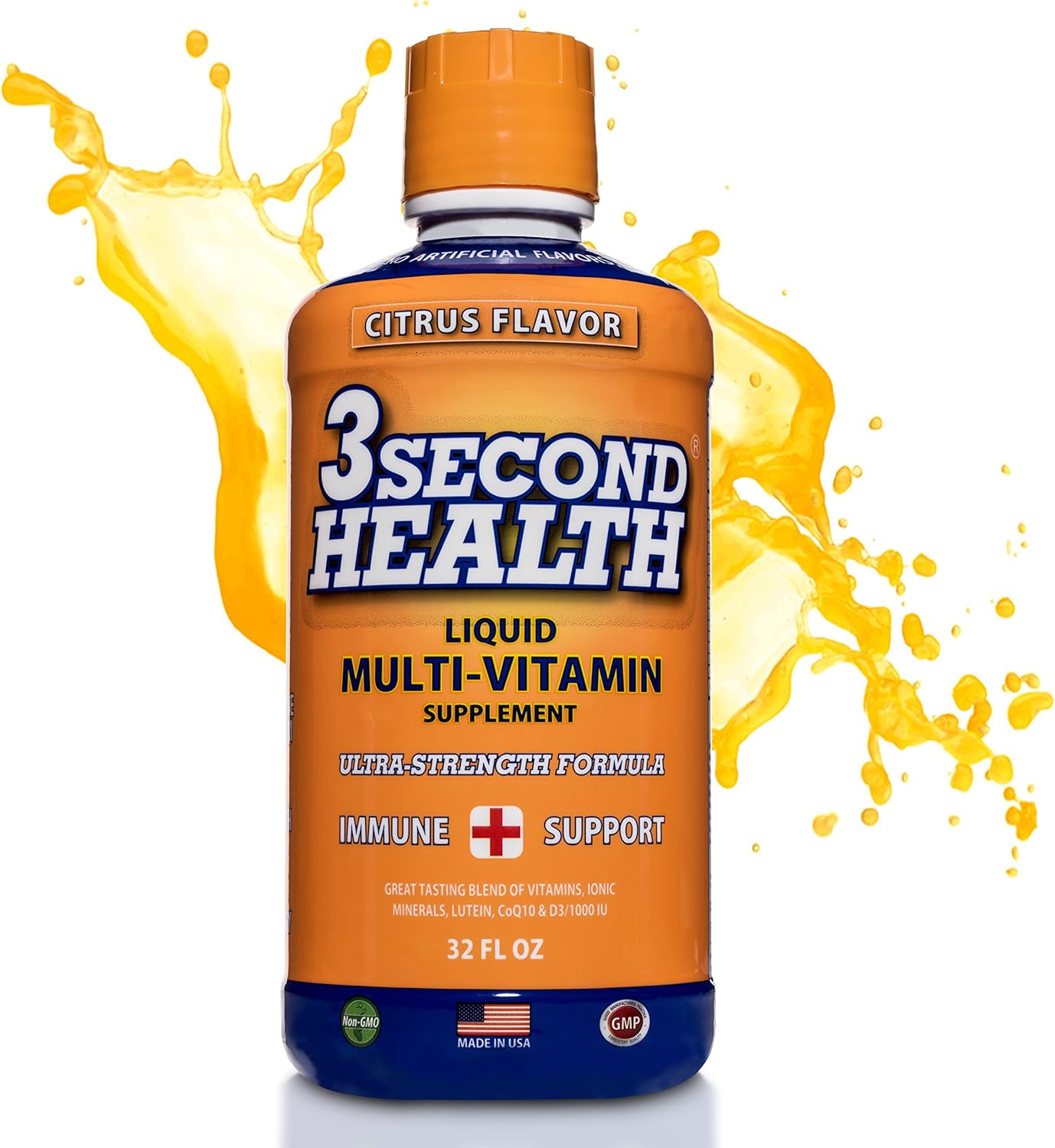 3 Second Health Liquid Multivitamin - Vegan - Non GMO - Gluten Free - Dairy Free - Soy Free - No Artificial Flavors or Preservatives - 32 Servings - GMP - USA Made - Boost Energy and Mental Clarity: Health & Personal Care
