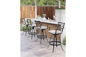 Pellebant Swivel Outdoor Bar Stools Set of 4, Patio Bar Height Chairs with Sunbrella Cushion and Cast Aluminum Frame, Outdoor Furniture w/Armrest & High Back for Deck Lawn Garden, Milano Char