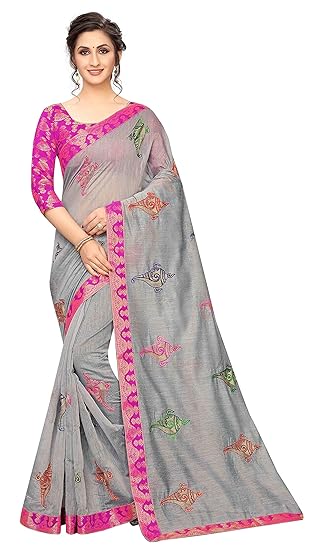Titos Factory Womens Chanderi Cotton Saree With Blouse Piece